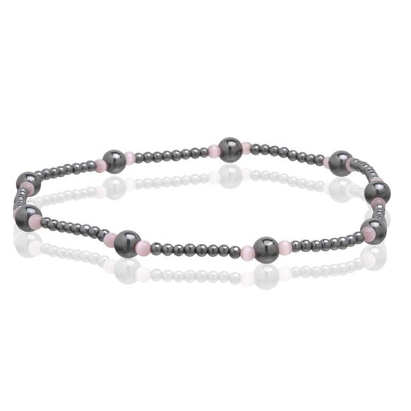 Rose Quartz Magnetic Hematite Anklet, Beaded Gemstone Anklet Stretchable - Picture 1 of 1